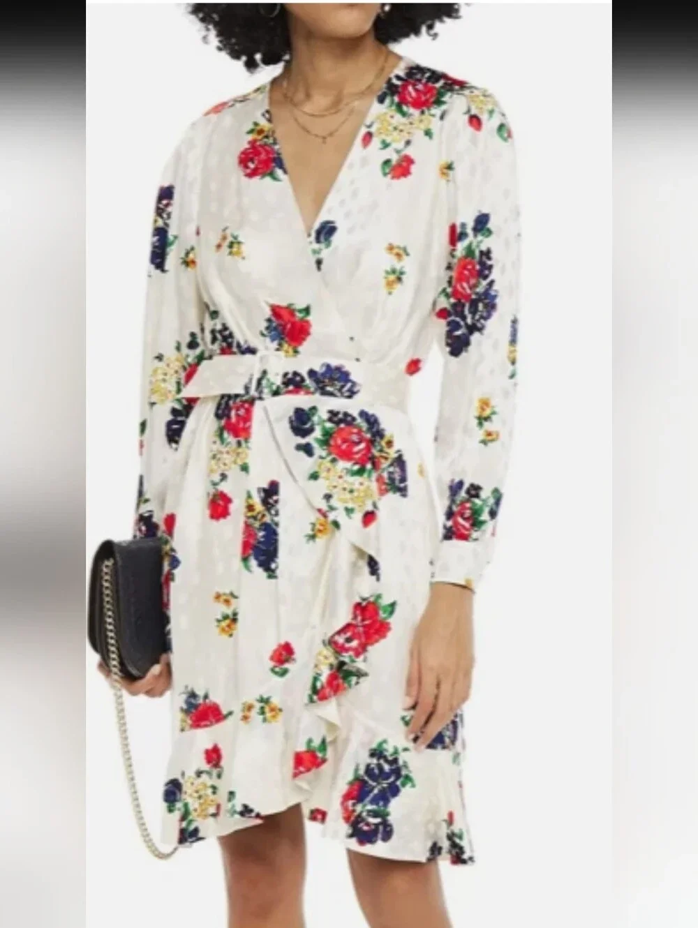 Tory Burch Ivory Tea Rose Printed Silk Wrap Dress